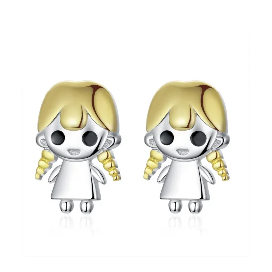 (image for) Pandora Style Gold-Plated Plait Girl Stud Earrings - SCE675