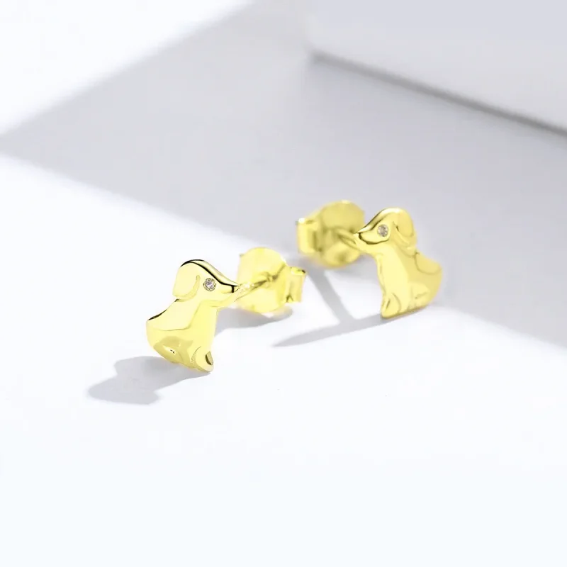 (image for) Pandora Style Gold-Plated Puppy Stud Earrings - SCE584-C - View 3
