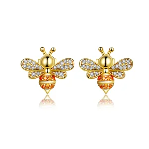 (image for) Pandora Style Gold-Plated Reiki Bee Stud Earrings - SCE344-B