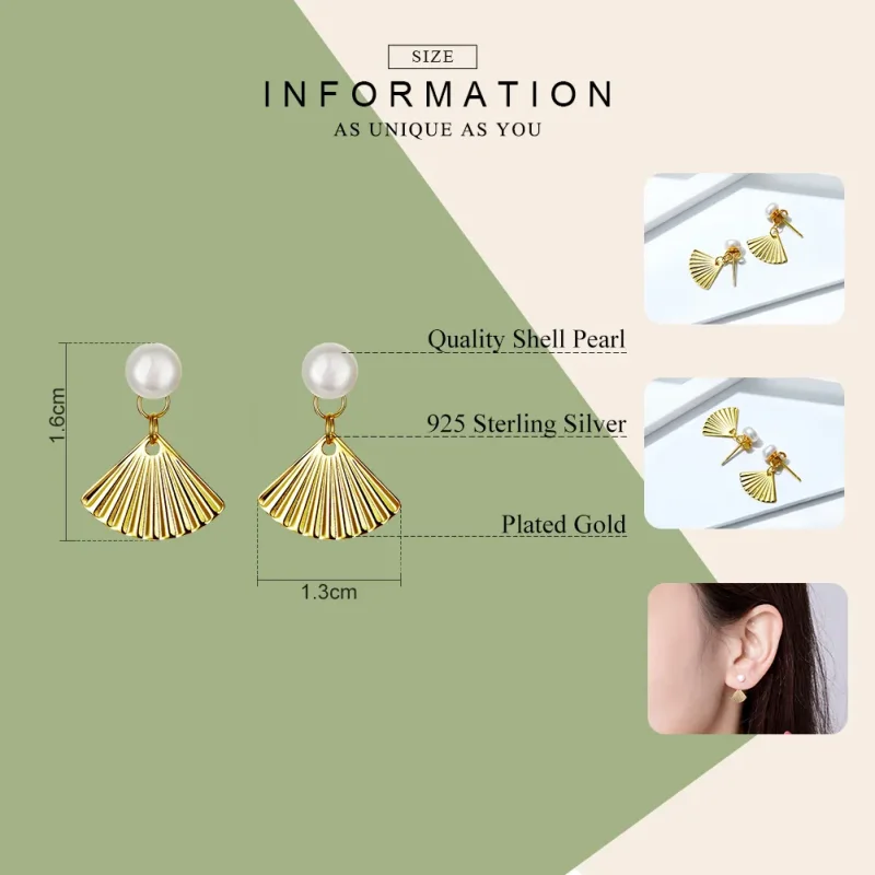 (image for) Pandora Style Gold-Plated Shell & Pearl Stud Earrings - SCE596 - View 3