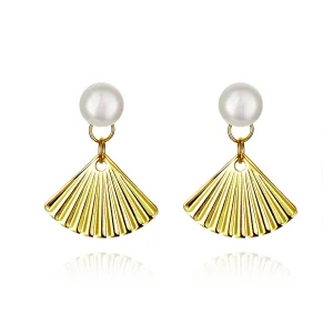 (image for) Pandora Style Gold-Plated Shell & Pearl Stud Earrings - SCE596