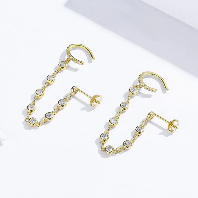 (image for) Pandora Style Gold-Plated Shining World Hanging Earrings - SCE685 - View 2