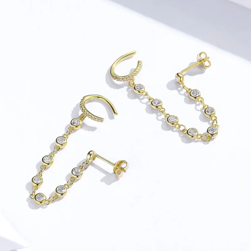 (image for) Pandora Style Gold-Plated Shining World Hanging Earrings - SCE685 - View 3