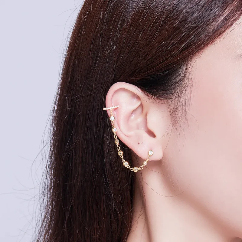 (image for) Pandora Style Gold-Plated Shining World Hanging Earrings - SCE685 - View 4