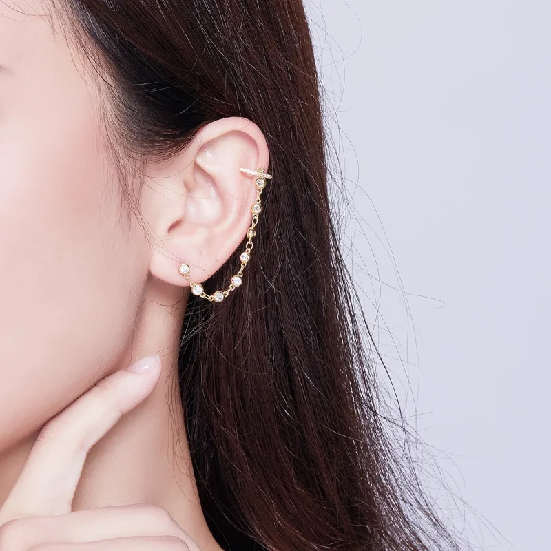 (image for) Pandora Style Gold-Plated Shining World Hanging Earrings - SCE685 - View 5