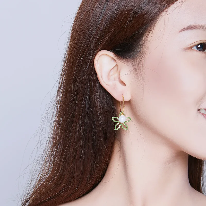 (image for) Pandora Style Gold-Plated Summer Flower Hanging Earrings - SCE679 - View 3
