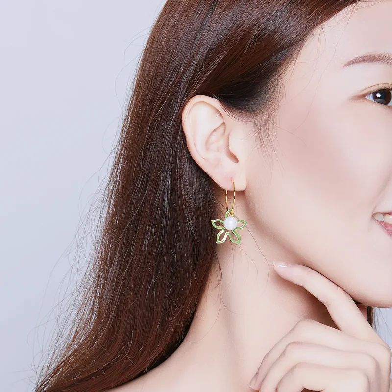 (image for) Pandora Style Gold-Plated Summer Flower Hanging Earrings - SCE679 - View 4