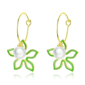 (image for) Pandora Style Gold-Plated Summer Flower Hanging Earrings - SCE679