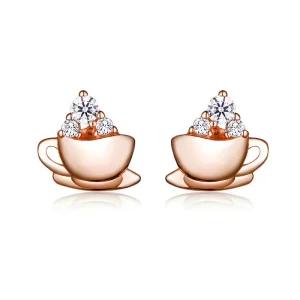 (image for) Pandora Style Rose Gold Afternoon Coffee Stud Earrings - SCE592