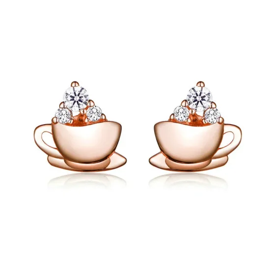 (image for) Pandora Style Rose Gold Afternoon Coffee Stud Earrings - SCE592