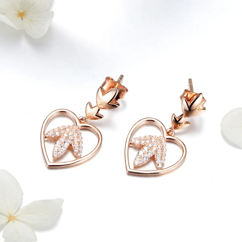 (image for) Pandora Style Rose Gold Autumn Love Hanging Earrings - SCE557 - View 3