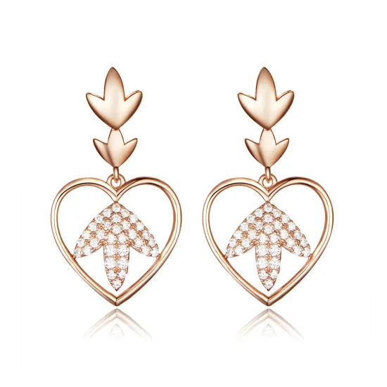 (image for) Pandora Style Rose Gold Autumn Love Hanging Earrings - SCE557