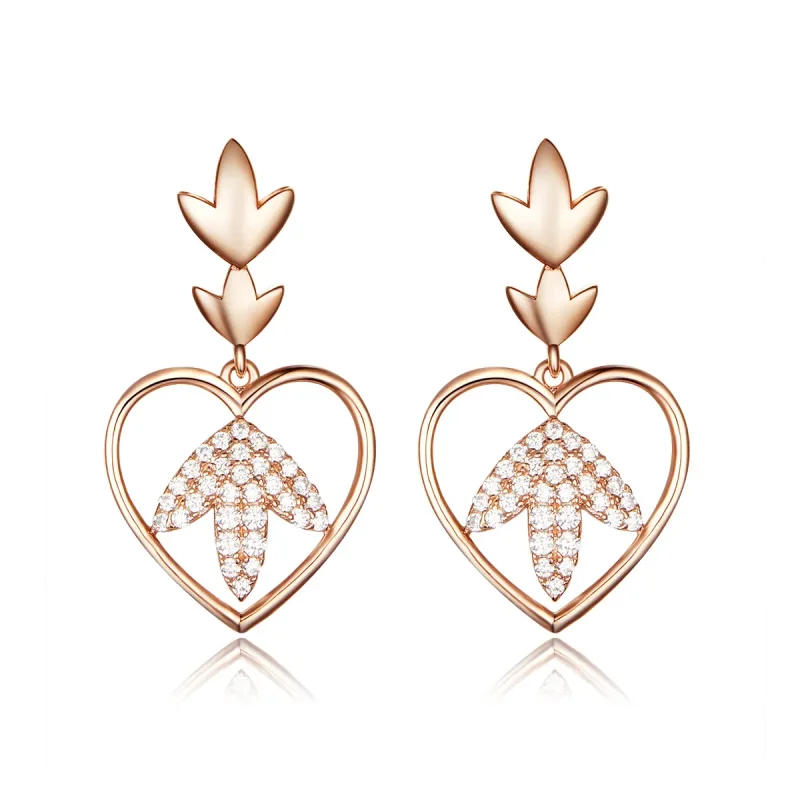 (image for) Pandora Style Rose Gold Autumn Love Hanging Earrings - SCE557