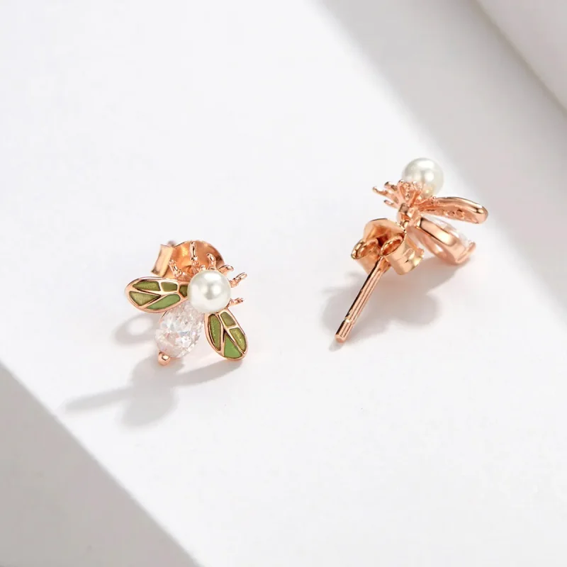 (image for) Pandora Style Rose Gold Bee Stud Earrings - SCE643 - View 4