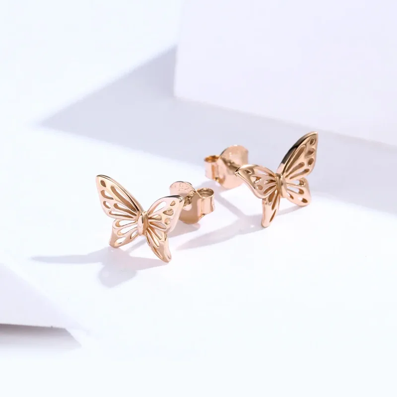 (image for) Pandora Style Rose Gold Butterfly Stud Earrings - SCE452-C - View 3