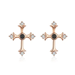 (image for) Pandora Style Rose Gold Cross Stud Earrings - SCE613