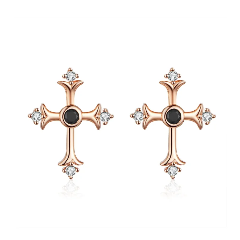 (image for) Pandora Style Rose Gold Cross Stud Earrings - SCE613