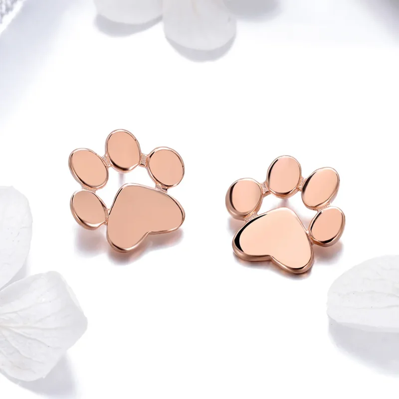 (image for) Pandora Style Rose Gold Cute Cat Paw Stud Earrings - SCE407-3 - View 2