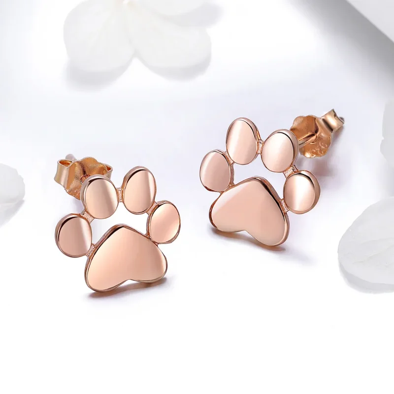 (image for) Pandora Style Rose Gold Cute Cat Paw Stud Earrings - SCE407-3 - View 3