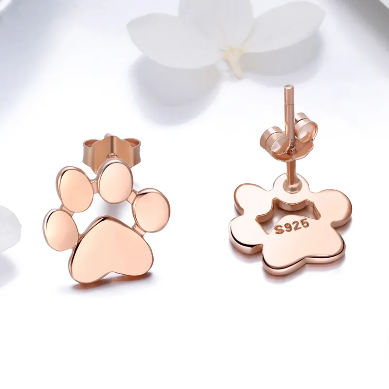 (image for) Pandora Style Rose Gold Cute Cat Paw Stud Earrings - SCE407-3 - View 4