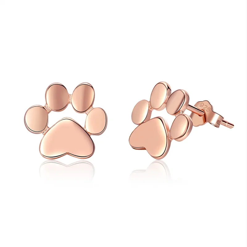 (image for) Pandora Style Rose Gold Cute Cat Paw Stud Earrings - SCE407-3