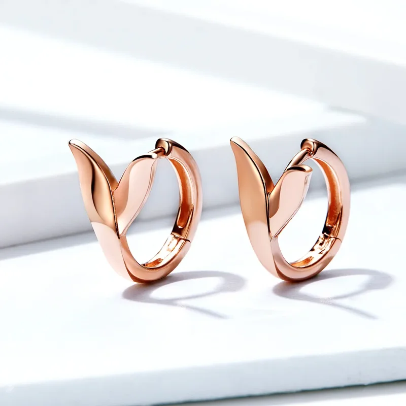 (image for) Pandora Style Rose Gold Dolphin Tail Hoop Earrings - BSE078 - View 2