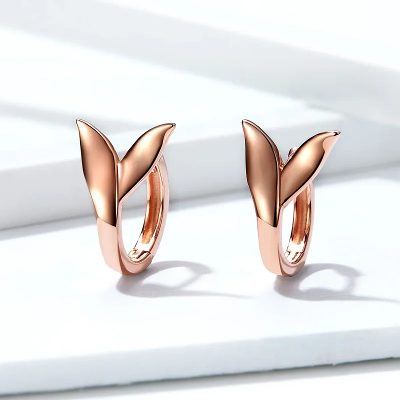 (image for) Pandora Style Rose Gold Dolphin Tail Hoop Earrings - BSE078 - View 3