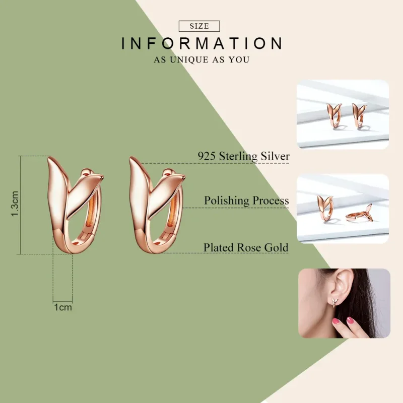 (image for) Pandora Style Rose Gold Dolphin Tail Hoop Earrings - BSE078 - View 7