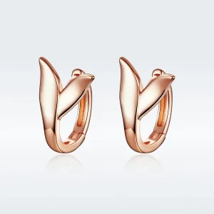 (image for) Pandora Style Rose Gold Dolphin Tail Hoop Earrings - BSE078
