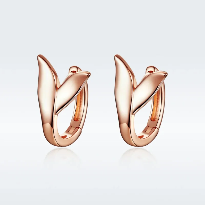 (image for) Pandora Style Rose Gold Dolphin Tail Hoop Earrings - BSE078