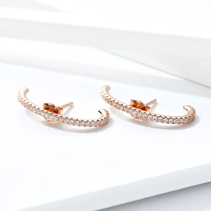 (image for) Pandora Style Rose Gold Elegant Radians Hoop Earrings - SCE548 - View 2