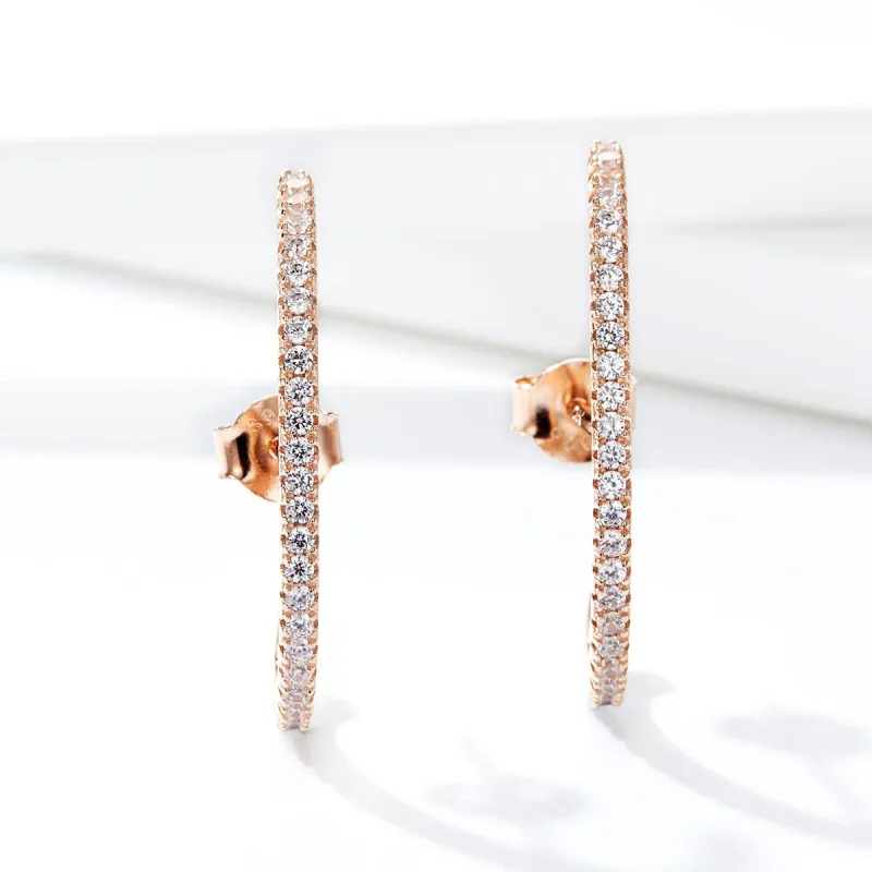 (image for) Pandora Style Rose Gold Elegant Radians Hoop Earrings - SCE548 - View 3