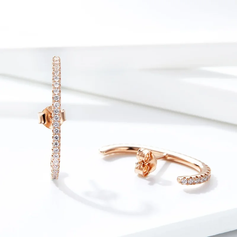 (image for) Pandora Style Rose Gold Elegant Radians Hoop Earrings - SCE548 - View 4