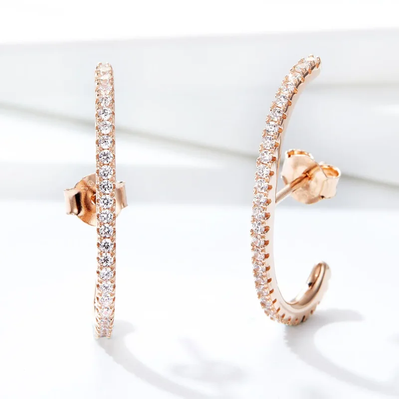 (image for) Pandora Style Rose Gold Elegant Radians Hoop Earrings - SCE548 - View 5