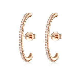 Pandora Style Rose Gold Elegant Radians Hoop Earrings - SCE548 (image for) Pandora Style Rose Gold Elegant Radians Hoop Earrings - SCE548