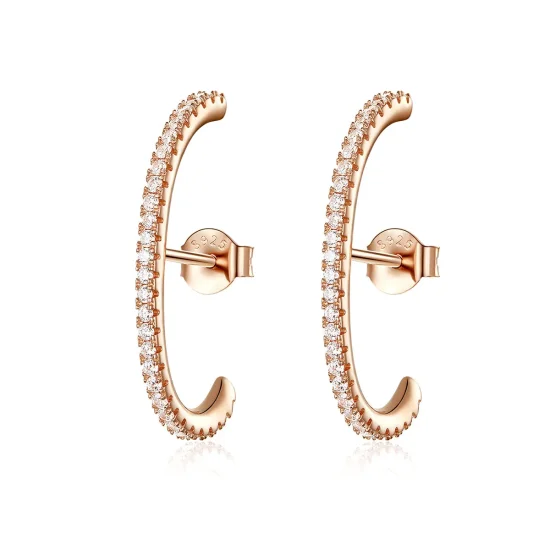 (image for) Pandora Style Rose Gold Elegant Radians Hoop Earrings - SCE548