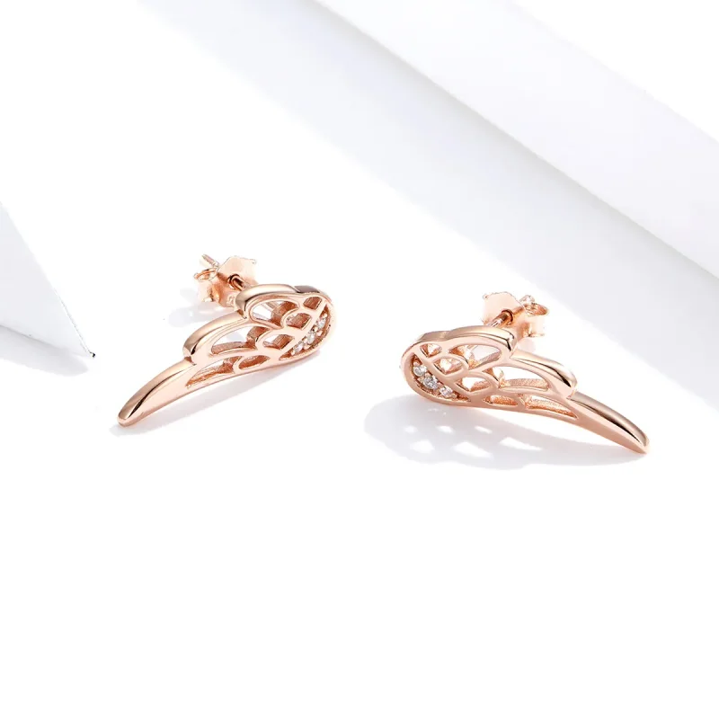 (image for) Pandora Style Rose Gold Elf Wings Stud Earrings - SCE343-C - View 2