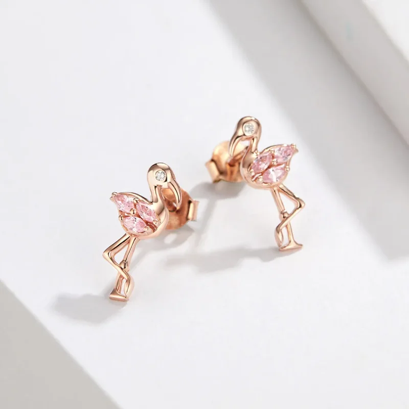 (image for) Pandora Style Rose Gold Flamingos Stud Earrings - BSE120 - View 5