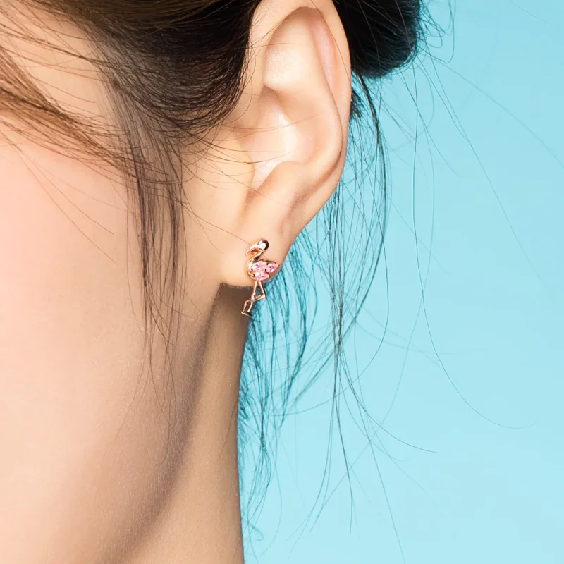 (image for) Pandora Style Rose Gold Flamingos Stud Earrings - BSE120 - View 6