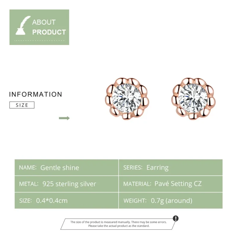 (image for) Pandora Style Rose Gold Gentle Shine Stud Earrings - BSE219 - View 3