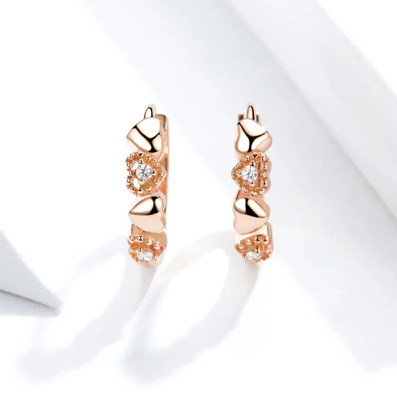 (image for) Pandora Style Rose Gold Hearts Dating Hoop Earrings - SCE445-C - View 3