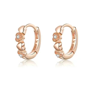 (image for) Pandora Style Rose Gold Hearts Dating Hoop Earrings - SCE445-C