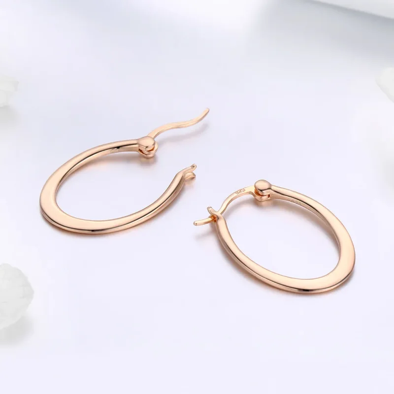 (image for) Pandora Style Rose Gold Hoop Earrings - SCE478 - View 4