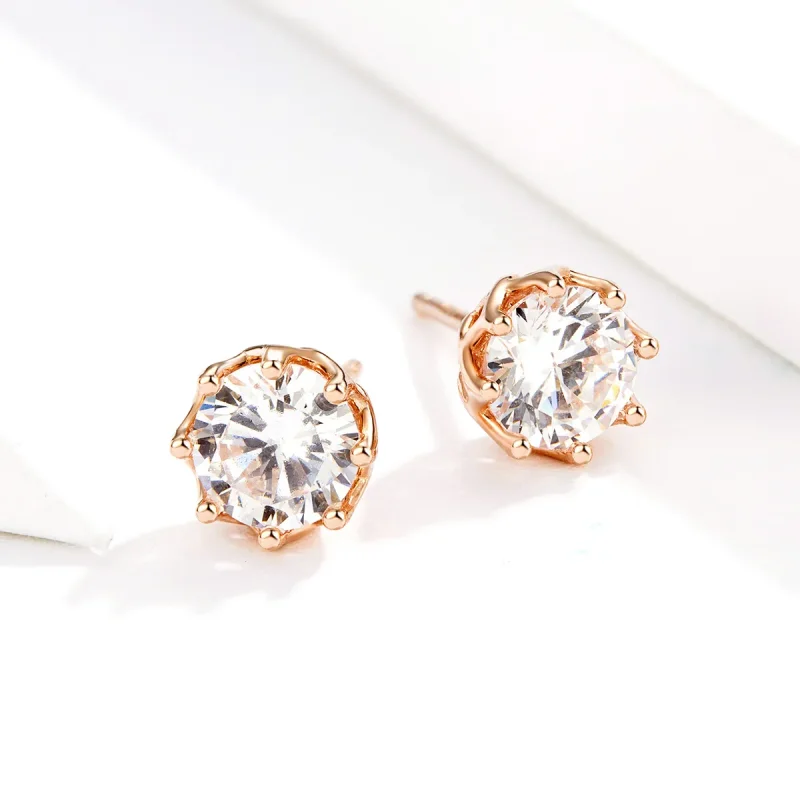 (image for) Pandora Style Rose Gold Light Stud Earrings - SCE499-C - View 2