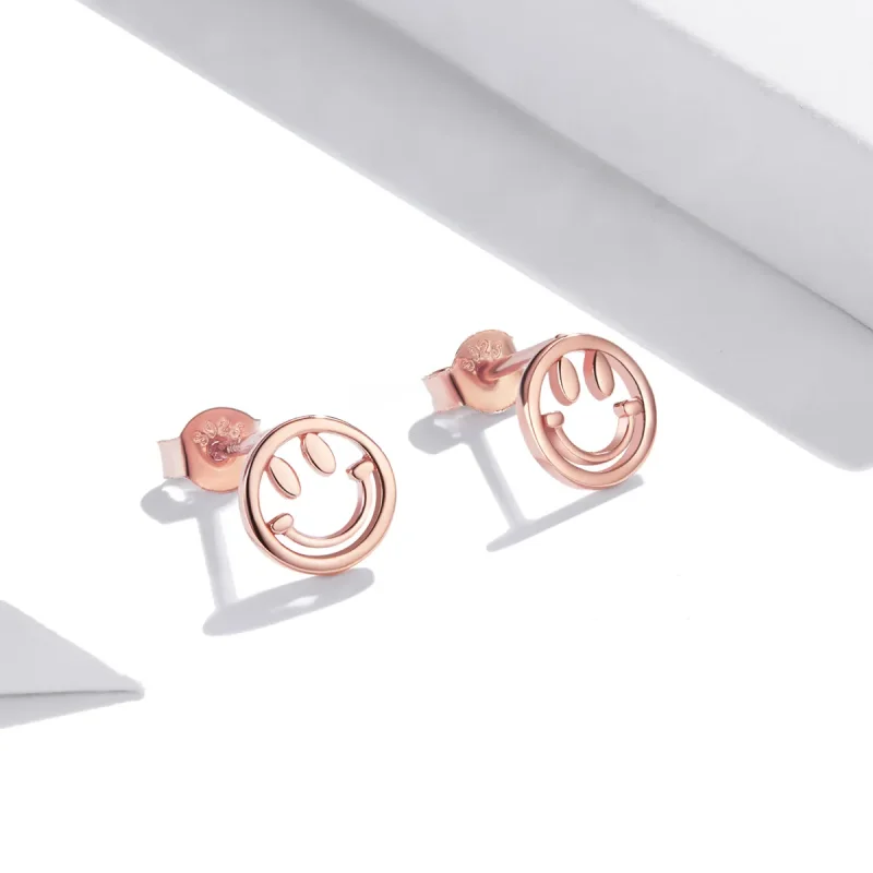 (image for) Pandora Style Rose Gold Lovely Smiley Face Stud Earrings - SCE1106 - View 2