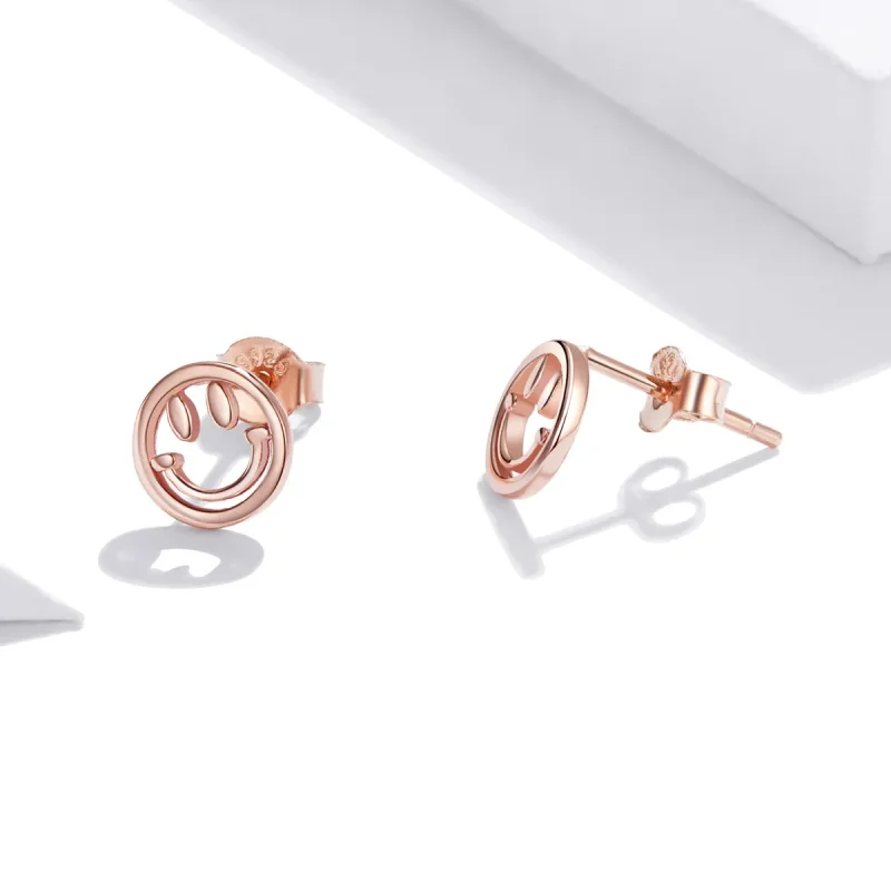 (image for) Pandora Style Rose Gold Lovely Smiley Face Stud Earrings - SCE1106 - View 3