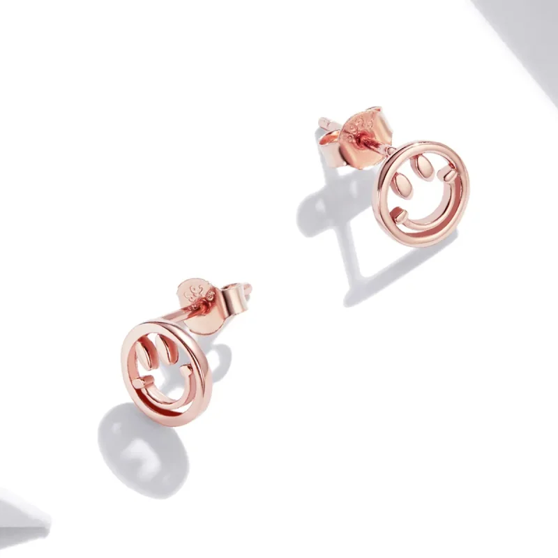 (image for) Pandora Style Rose Gold Lovely Smiley Face Stud Earrings - SCE1106 - View 4