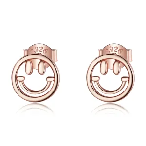 (image for) Pandora Style Rose Gold Lovely Smiley Face Stud Earrings - SCE1106