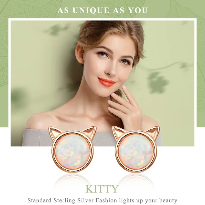 (image for) Pandora Style Rose Gold Meow Star Stud Earrings - SCE538 - View 2