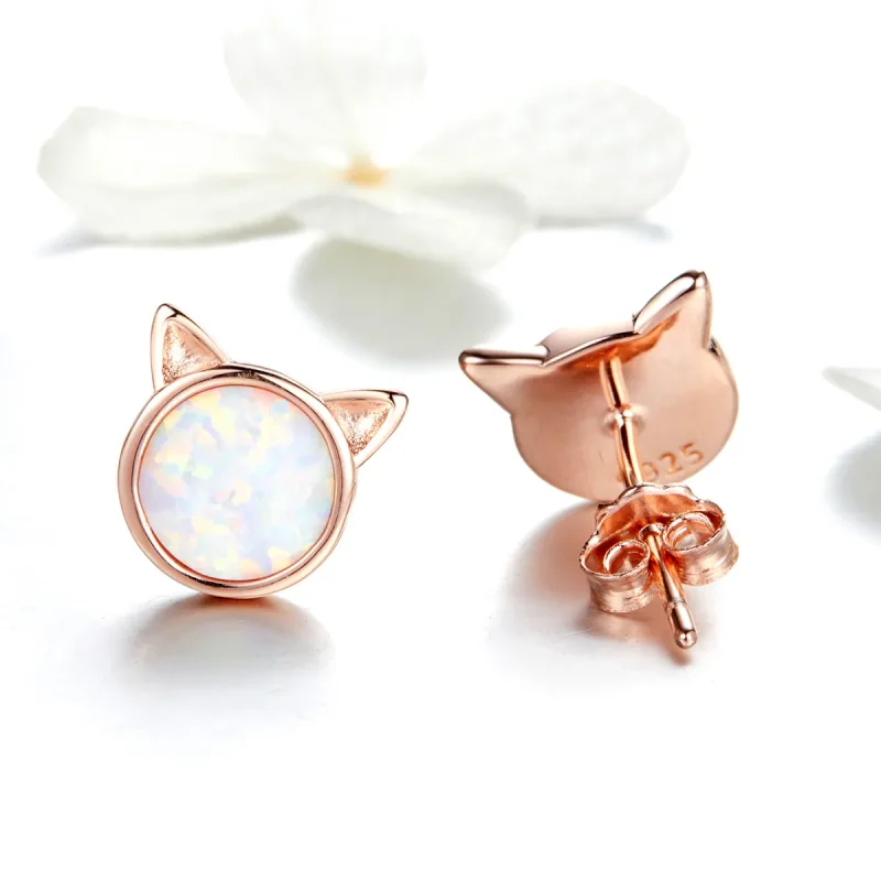 (image for) Pandora Style Rose Gold Meow Star Stud Earrings - SCE538 - View 3